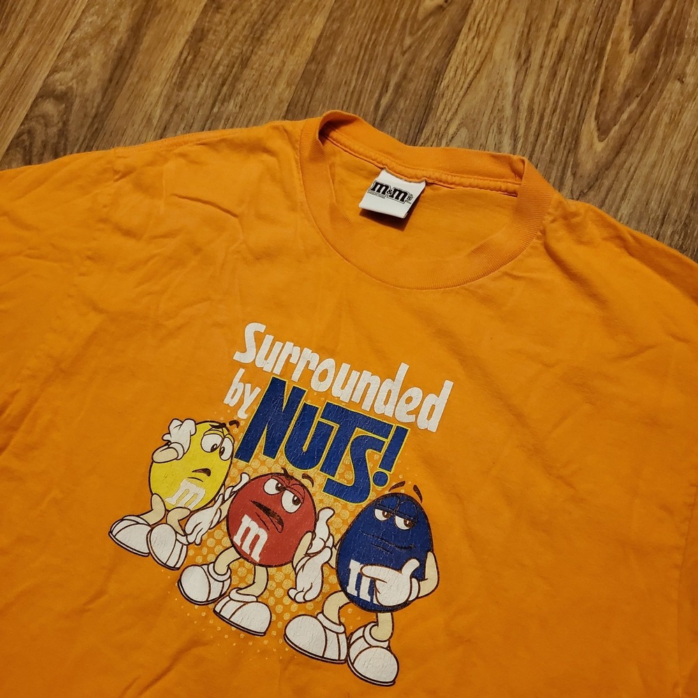 Vintage‎ M&Ms Shirt Adult Large Orange Graphic "Surrounded By Nuts" Y2K